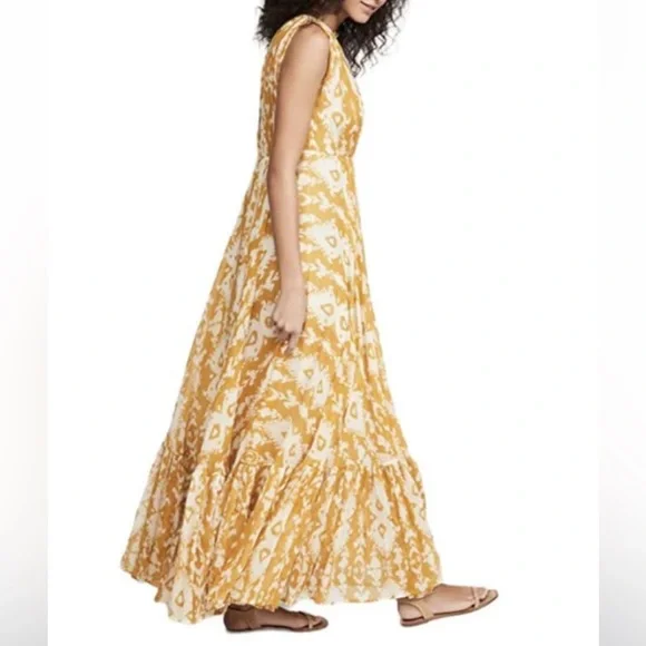 Mes Demoiselles Samarcande Cotton Tribal Pleated Sleeveless V-Neck Maxi Dress - Picture 4 of 5